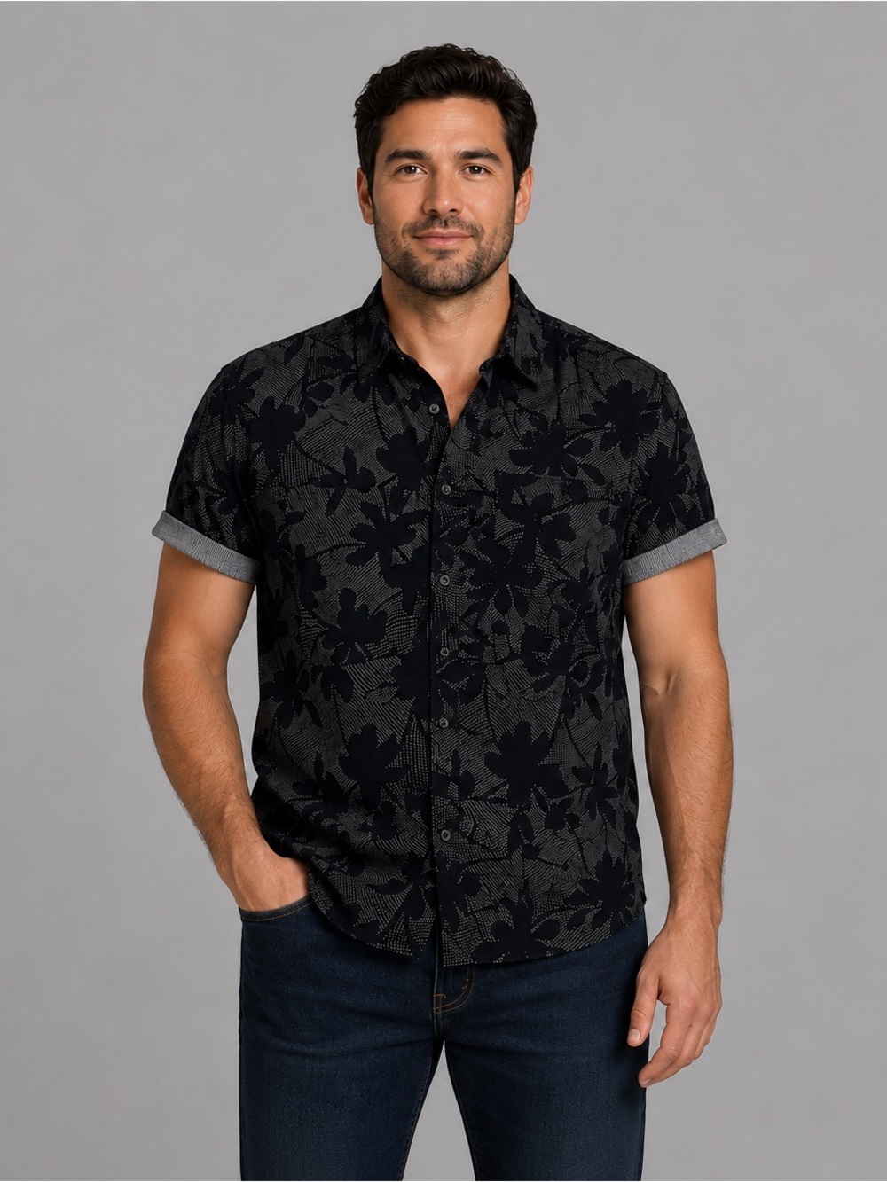 Universal Thread Goods Co Men’s XL Black Floral Linen Blend Button Up Shirt